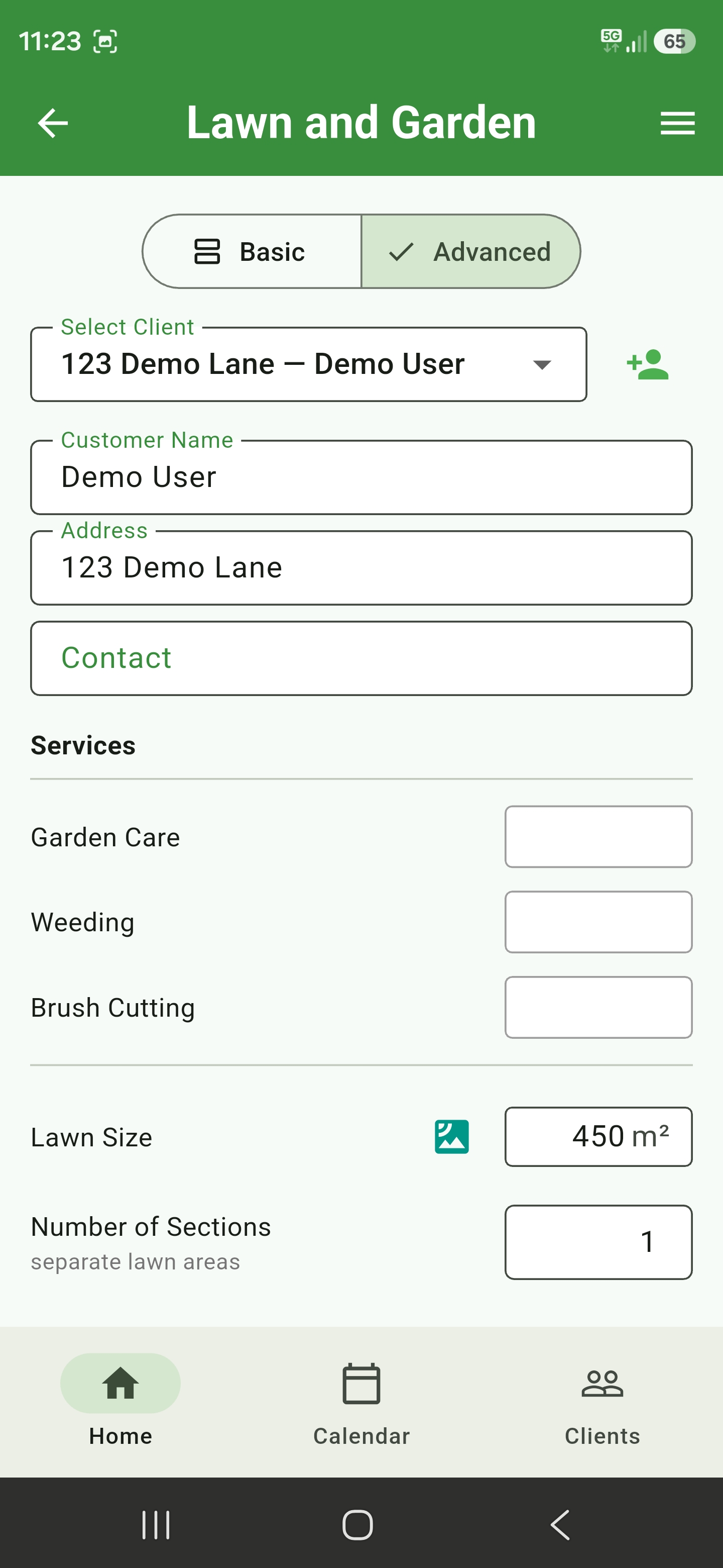 Advanced lawn quote mode with additional quote fields