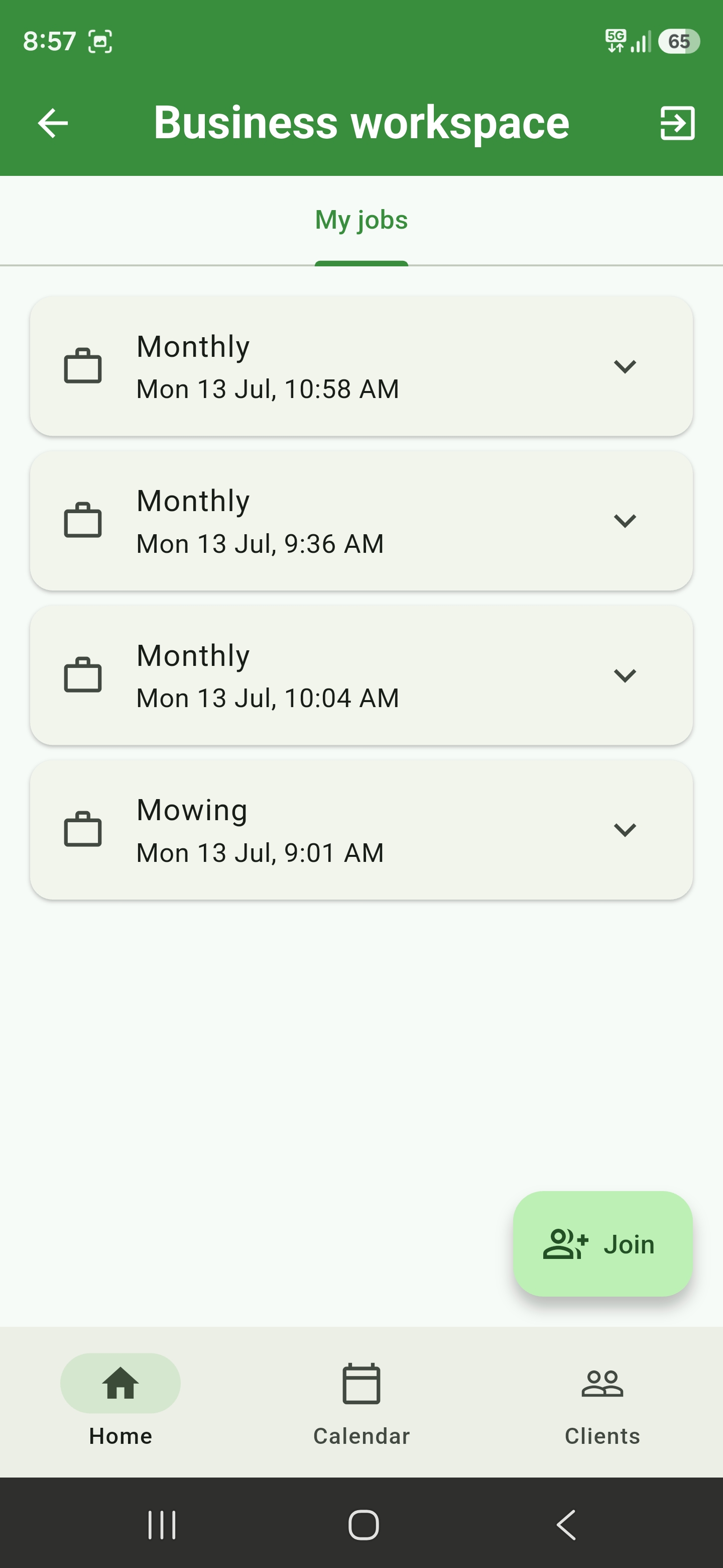 Business Workspace My jobs tab showing privacy-safe assigned jobs