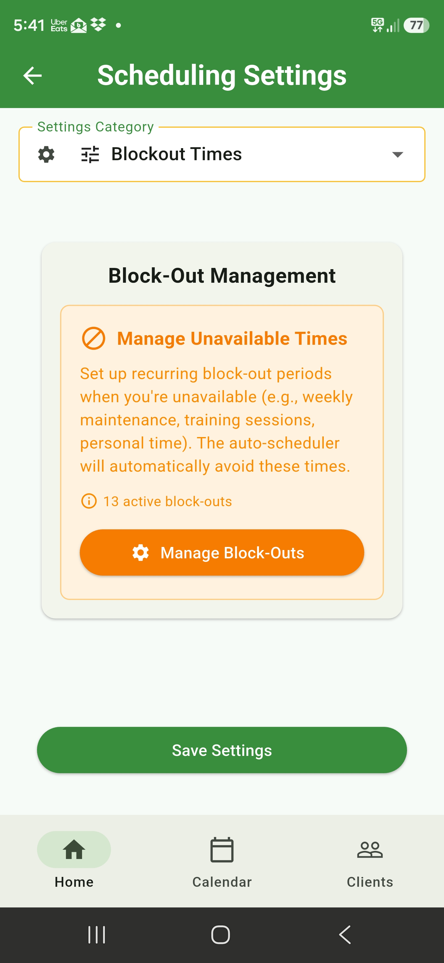 Scheduling settings for block-out unavailable times