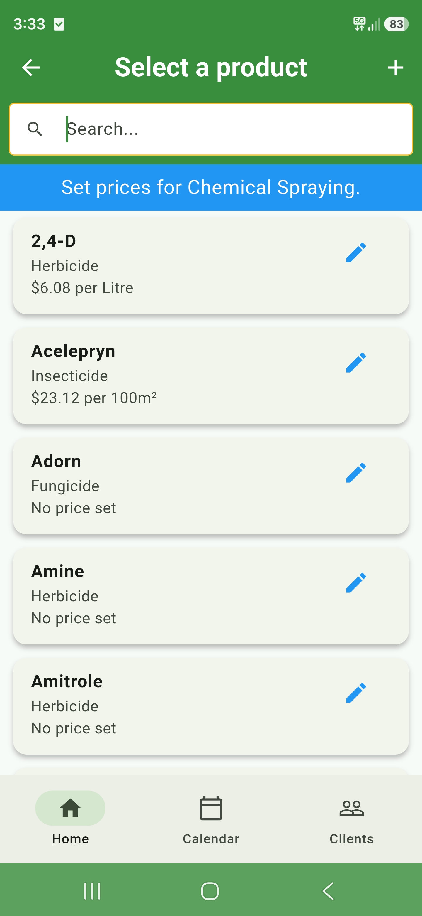 Chemical product database with pricing